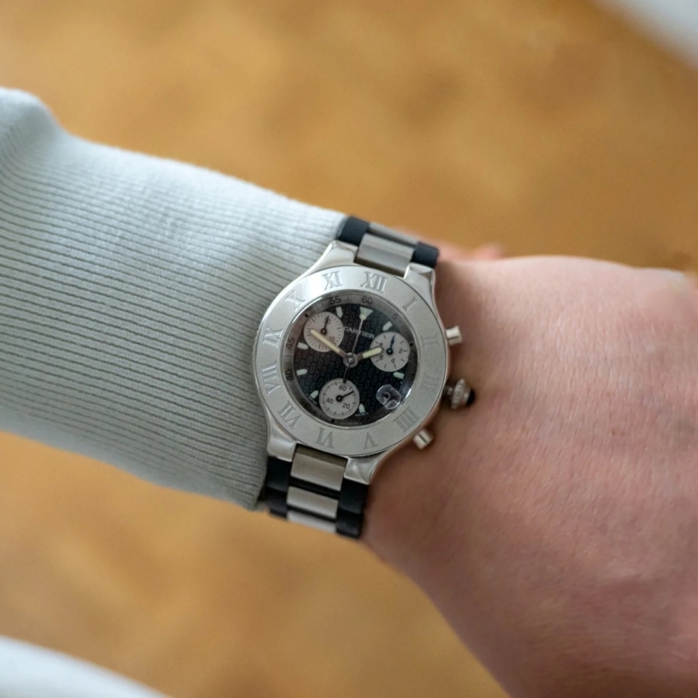 Cartier Silver and Black Watch